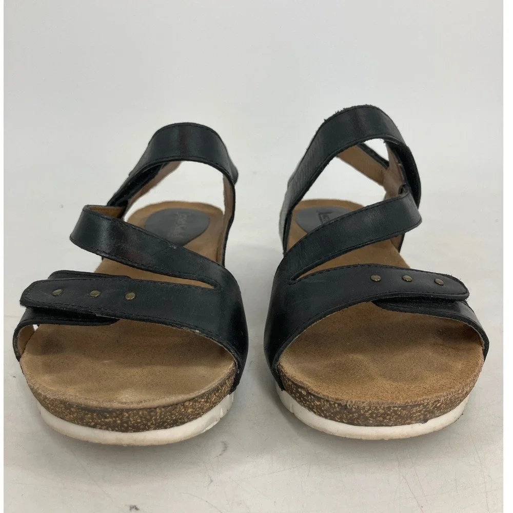 Josef Seibel Hailey Strappy Wedge Sandals Women 37 Black Leather Studded